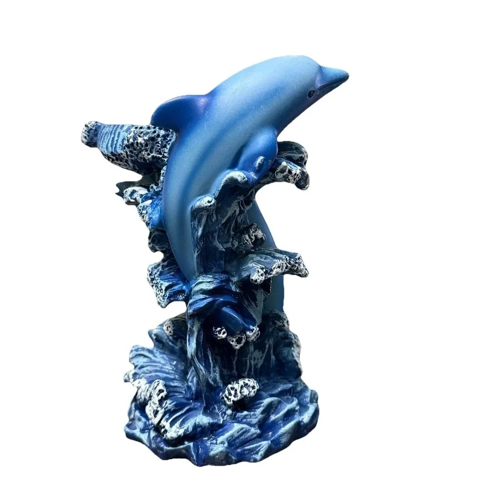 Blue Dolphin 3D Figurine Porpoise Riding the Waves 1999 Trinket Candle Holder